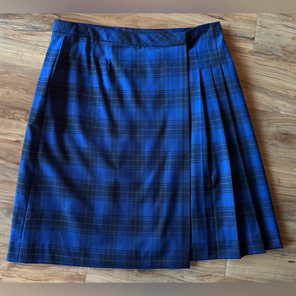 Brooks Brothers Blue Plaid A-Line Pleated Skirt
